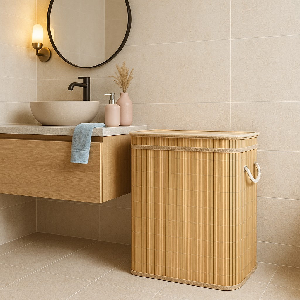 Bambusowy kosz na pranie, dwukomorowy ARVI, 100 l