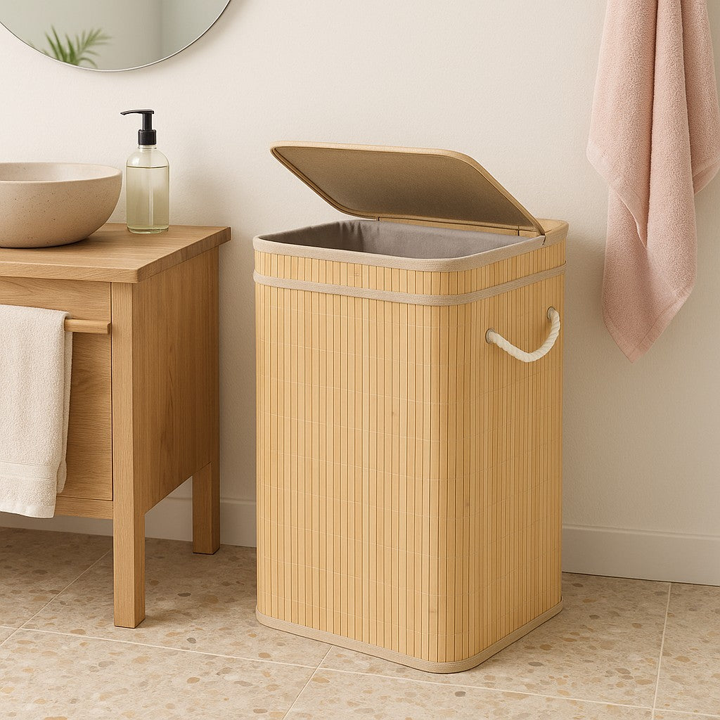 Bambusowy kosz na pranie z pokrywą LUVA, 80 l