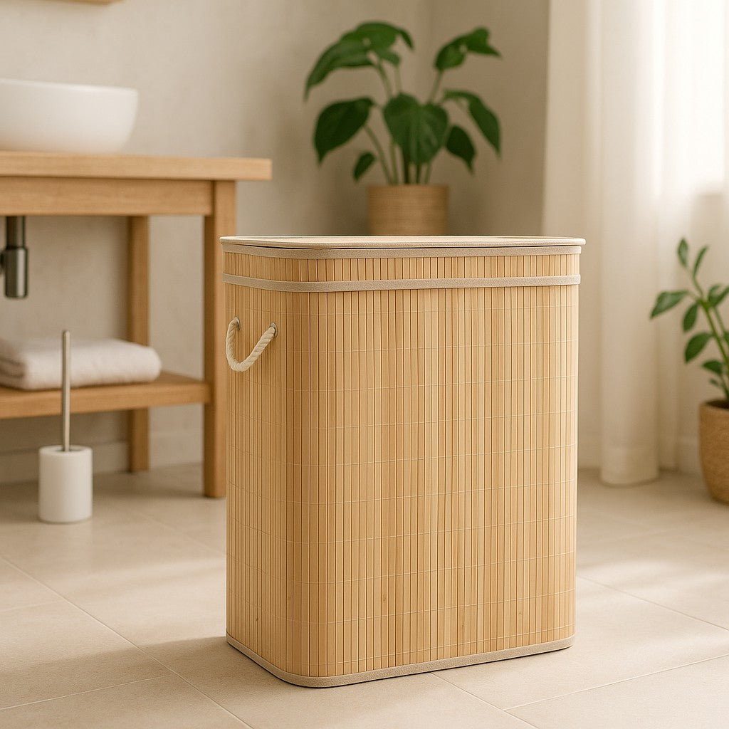 Bambusowy kosz na pranie, dwukomorowy ARVI, 100 l