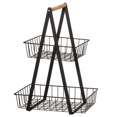 Dwupoziomowy stojak do przechowywania z bambusową rączką