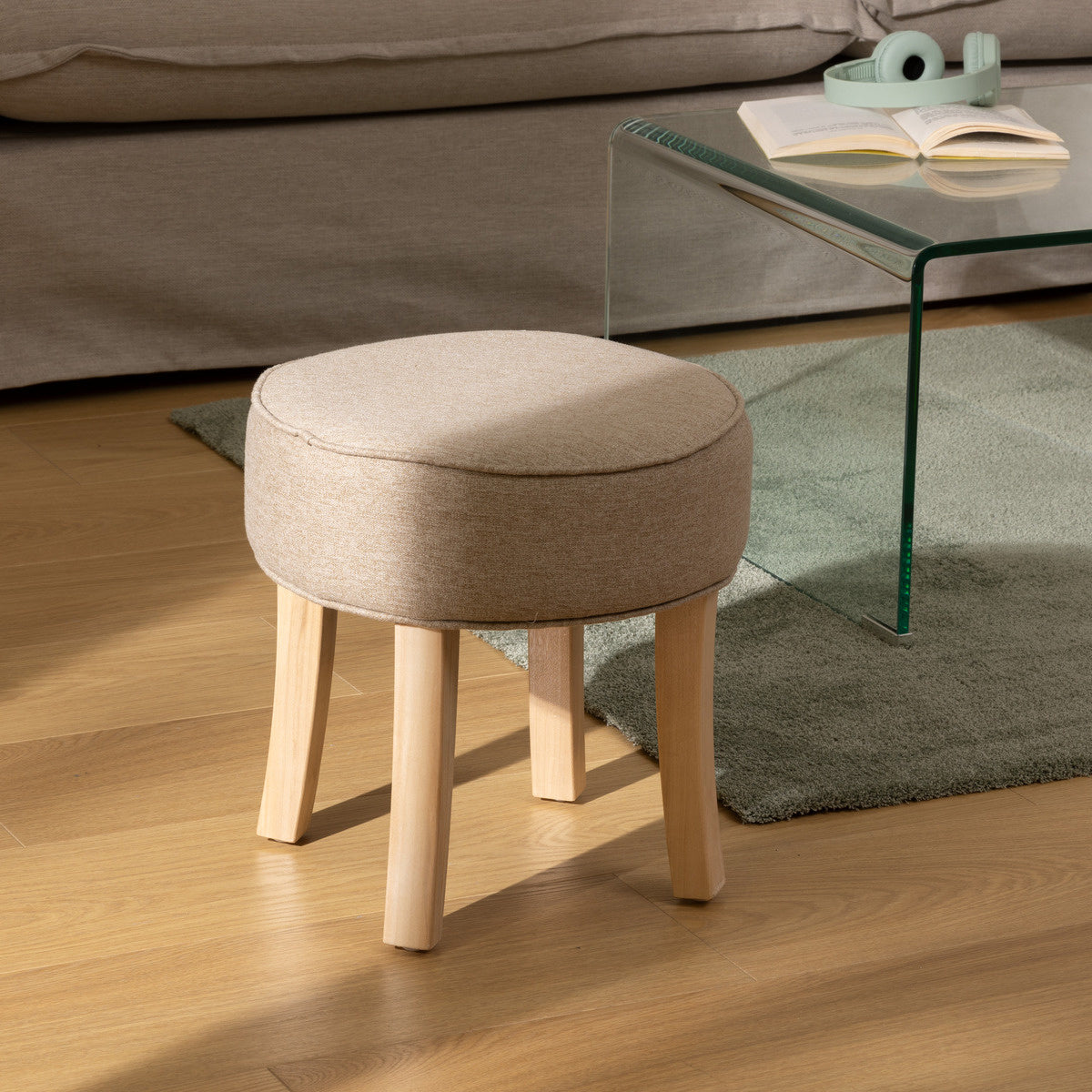 Miękki stołek tapicerowany ADRIEL taboret do toaletki, Ø 35 cm