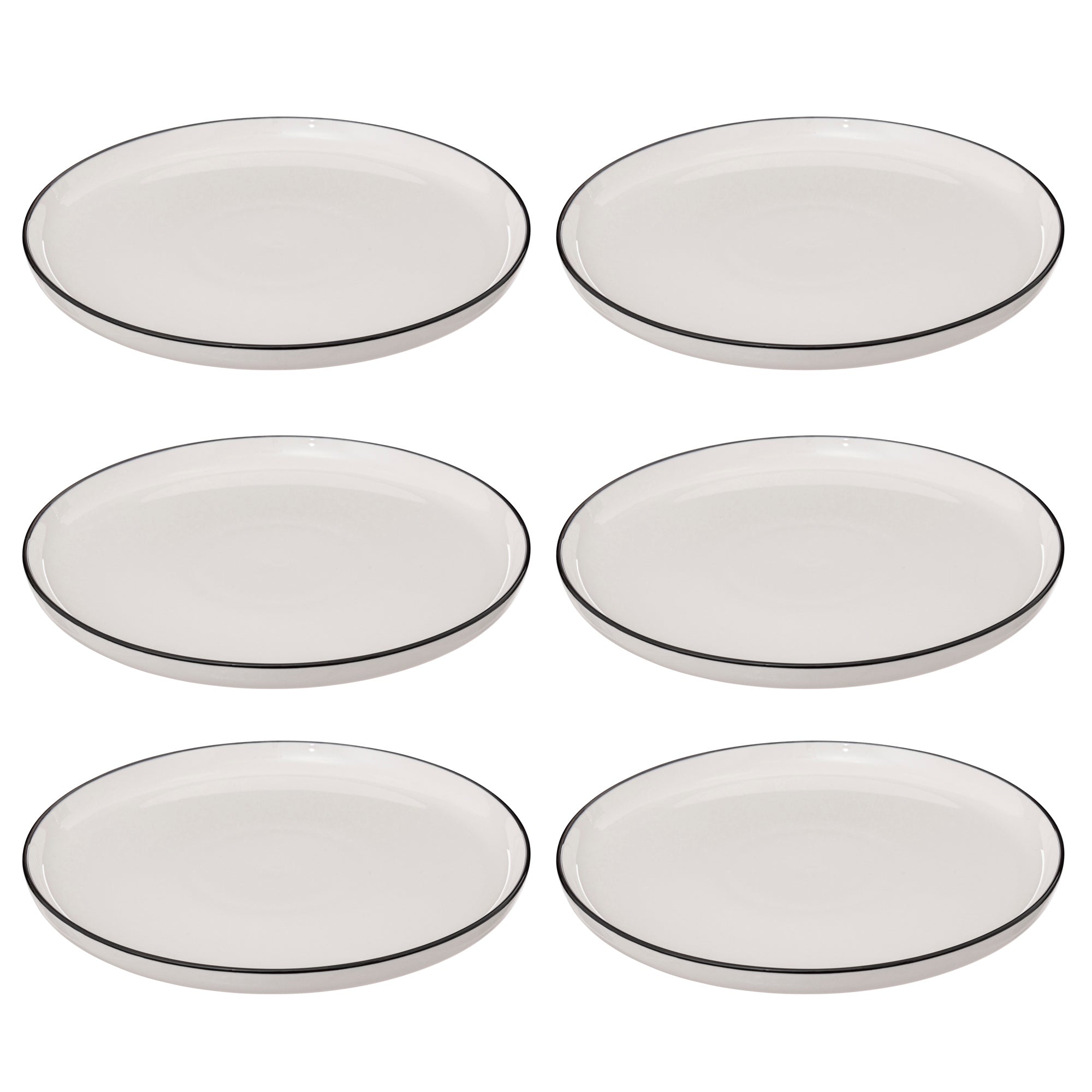 Talerze obiadowe porcelanowe ALIX, czarna obwódka, 6 sztuk x Ø 27 cm