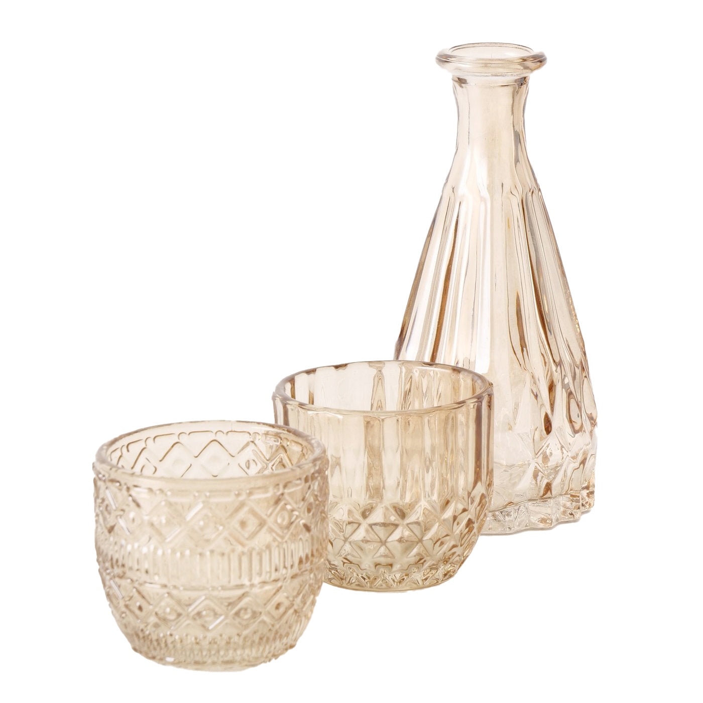 Zestaw szklanych dekoracji CHERIN, świeczniki i wazon