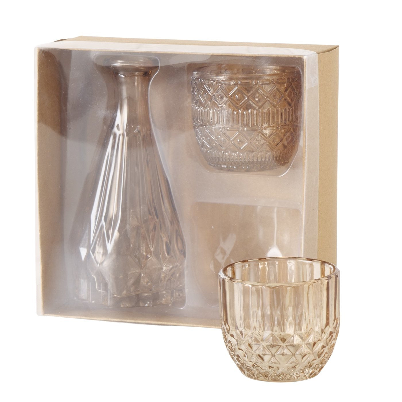 Zestaw szklanych dekoracji CHERIN, świeczniki i wazon