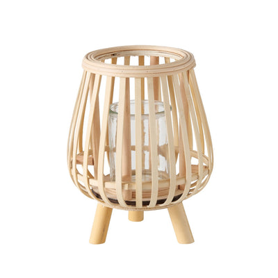 Świecznik bambusowy ze szklanym wkładem TORLA, 23 cm