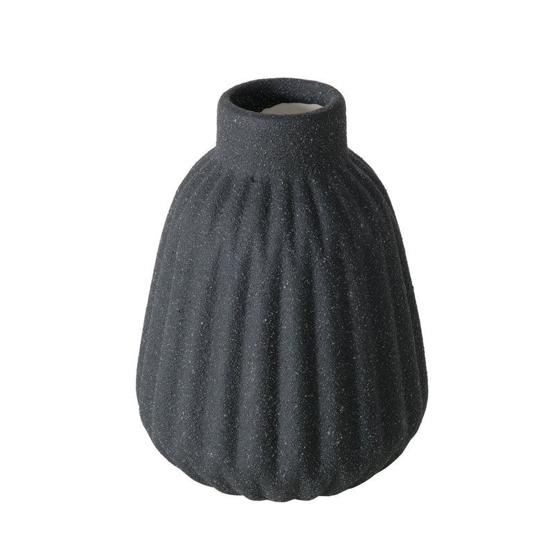 Wazon ceramiczny w prążki ESKO, czarny mat
