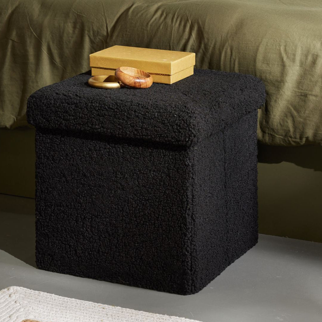 Pufa składana bouclé z pojemnikiem, 38 x 38 x 38 cm, MATCHA