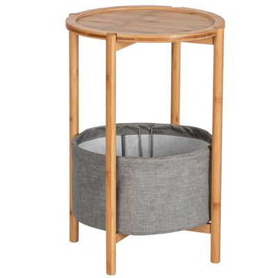 OUTLET Stolik pomocniczy BAHARI, bambusowy, z materiałowym koszem do przechowywania, okrągły, WENKO