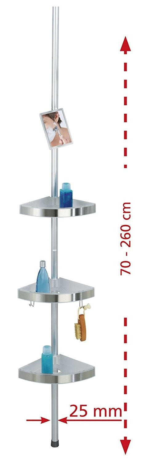 OUTLET Półka łazienkowa narożna  Premium Edge, 3 poziomy, lusterko, teleskopowa, WENKO