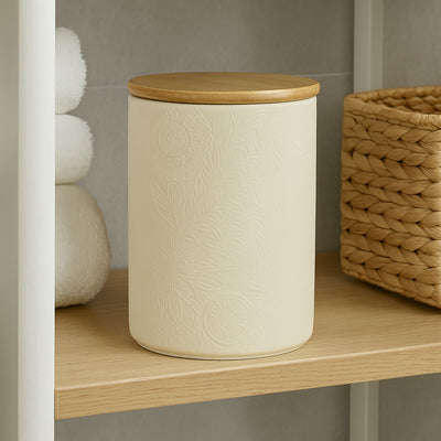 Słoik ceramiczny z pokrywką z bambusa, Ø 10 x 16 cm