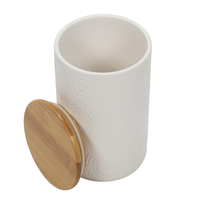 Słoik ceramiczny z pokrywką z bambusa, Ø 10 x 16 cm