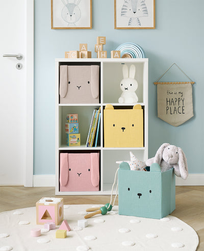 Pojemnik na zabawki muślinowy COZY KIDS z uszkami, 28 x 28 x 28 cm