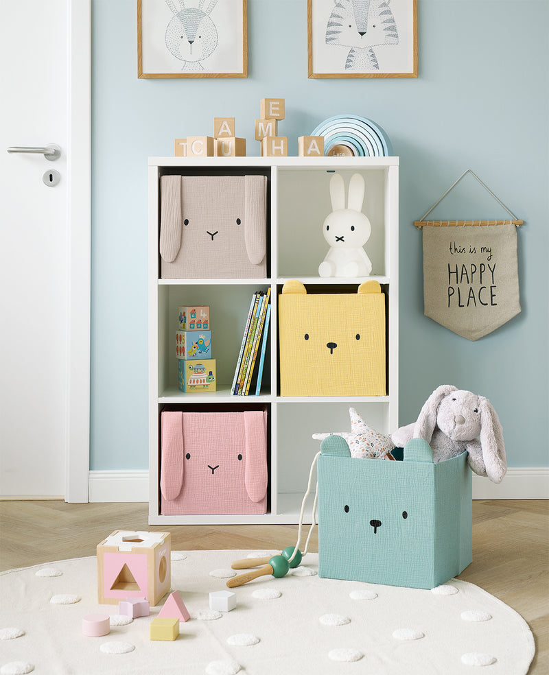 Pojemnik na zabawki muślinowy COZY KIDS z uszkami, 28 x 28 x 28 cm