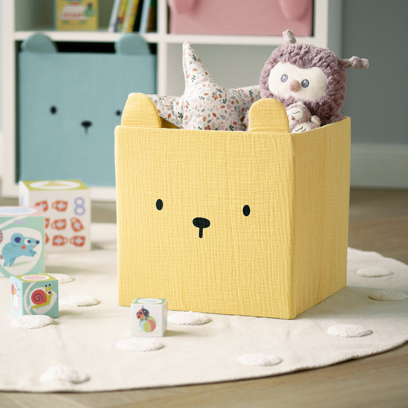 Pojemnik na zabawki muślinowy COZY KIDS z uszkami, 28 x 28 x 28 cm