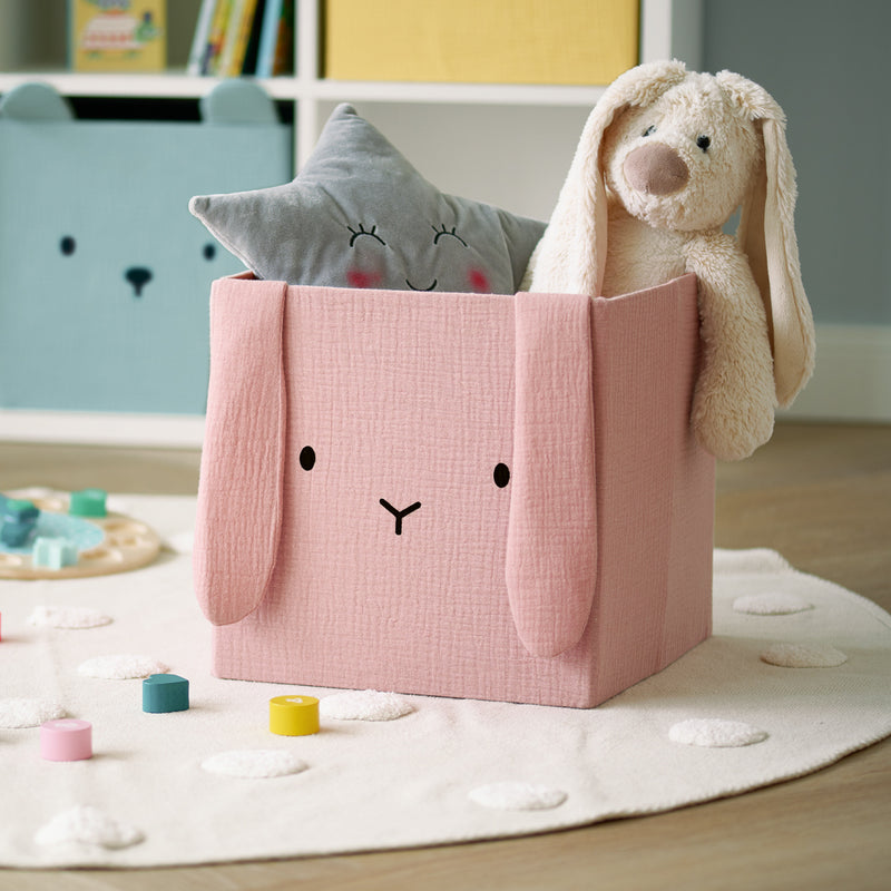 Pojemnik na zabawki muślinowy COZY KIDS z uszkami, 28 x 28 x 28 cm