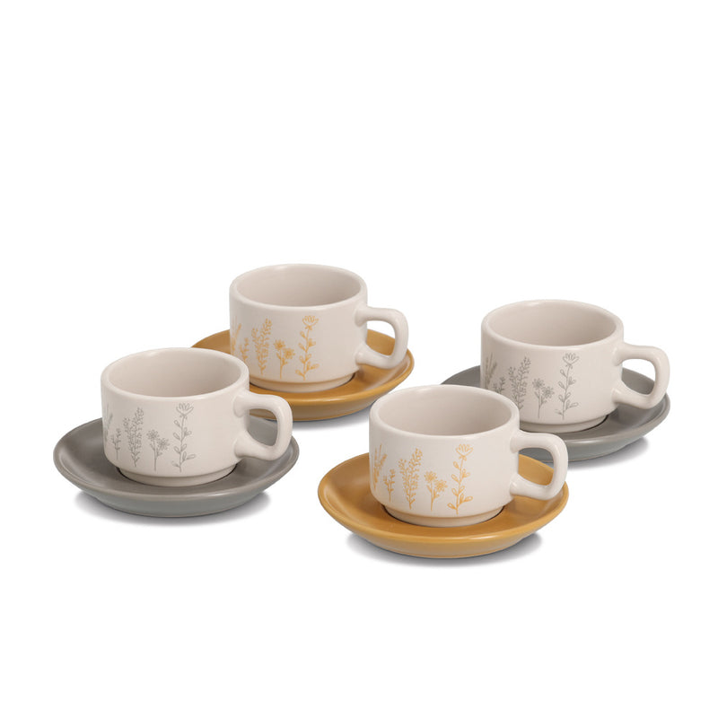 Zestaw do espresso FLOWERS, 4 filiżanki ze spodkami, 70 ml