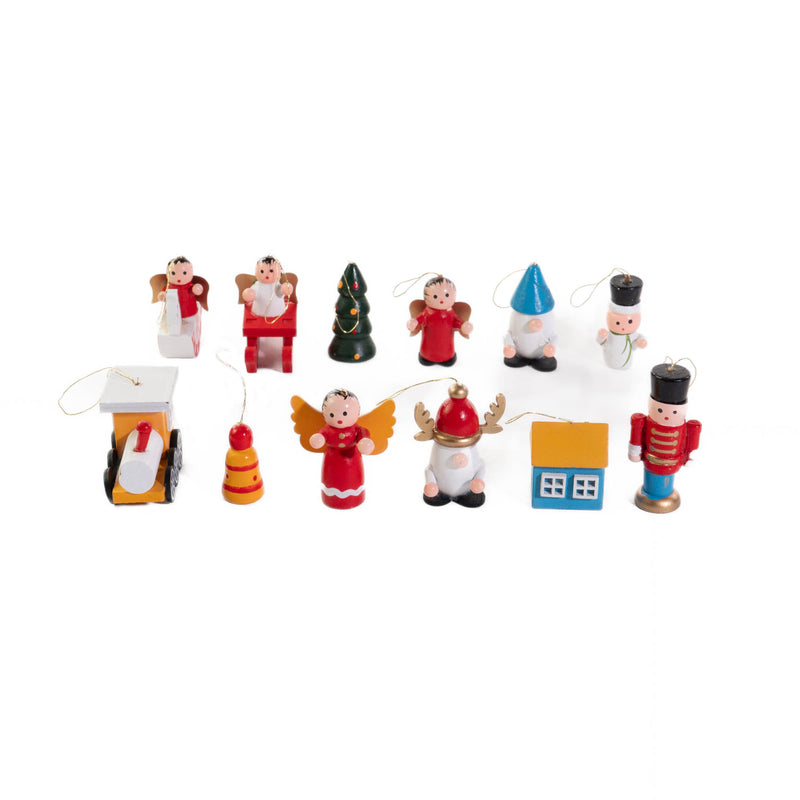 OUTLET Zestaw drewnianych zabawek choinkowych, 12 szt. 