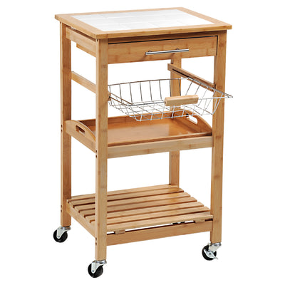 OUTLET Wózek kuchenny z wyjmowaną tacą i koszem na warzywa, bambus, Kesper