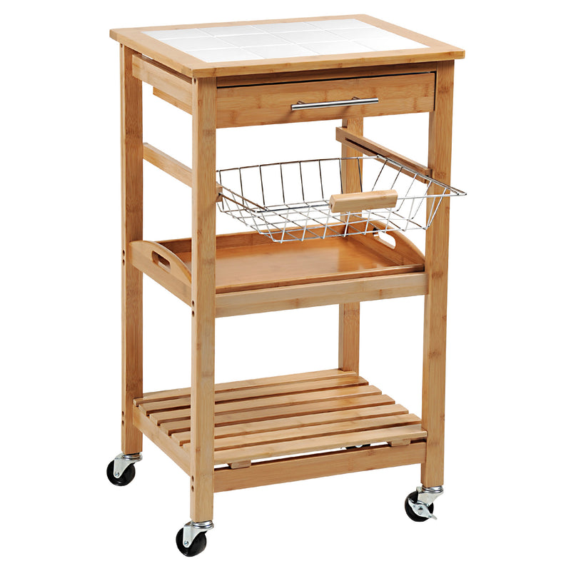 OUTLET Wózek kuchenny z wyjmowaną tacą i koszem na warzywa, bambus, Kesper