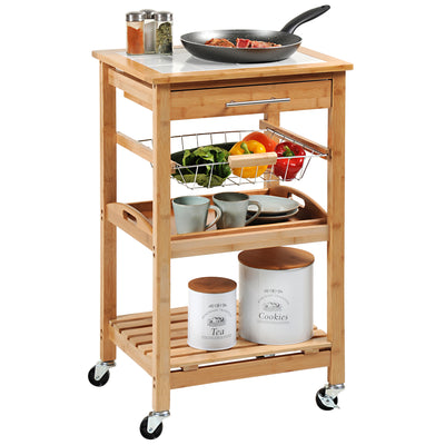 OUTLET Wózek kuchenny z wyjmowaną tacą i koszem na warzywa, bambus, Kesper