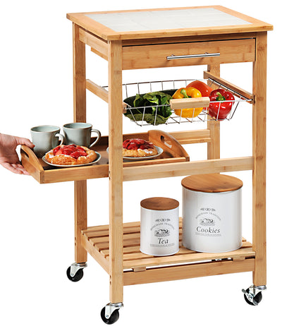 OUTLET Wózek kuchenny z wyjmowaną tacą i koszem na warzywa, bambus, Kesper