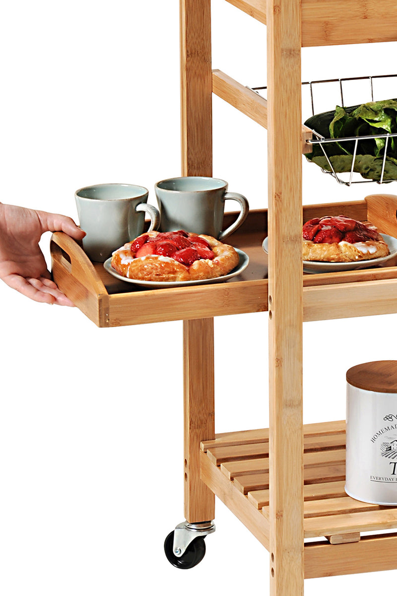 OUTLET Wózek kuchenny z wyjmowaną tacą i koszem na warzywa, bambus, Kesper