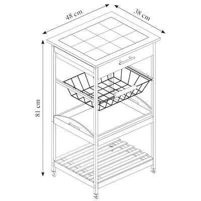 OUTLET Wózek kuchenny z wyjmowaną tacą i koszem na warzywa, bambus, Kesper