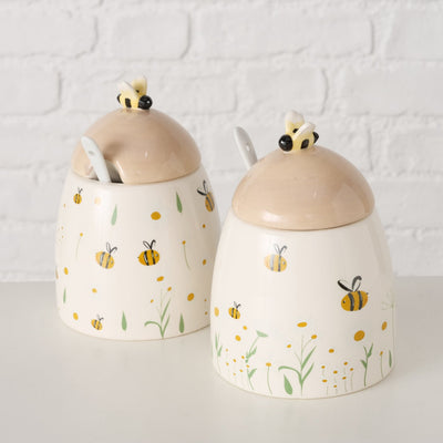 Pojemnik ceramiczny z pokrywką i łyżeczką HONEY, 445 ml