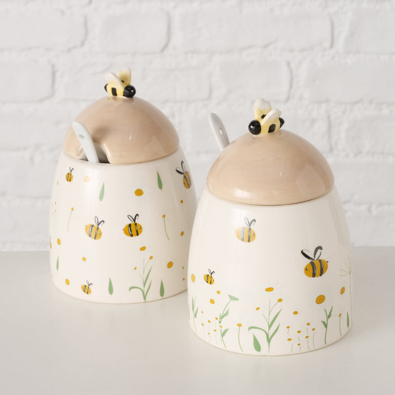 Pojemnik ceramiczny z pokrywką i łyżeczką HONEY, 445 ml