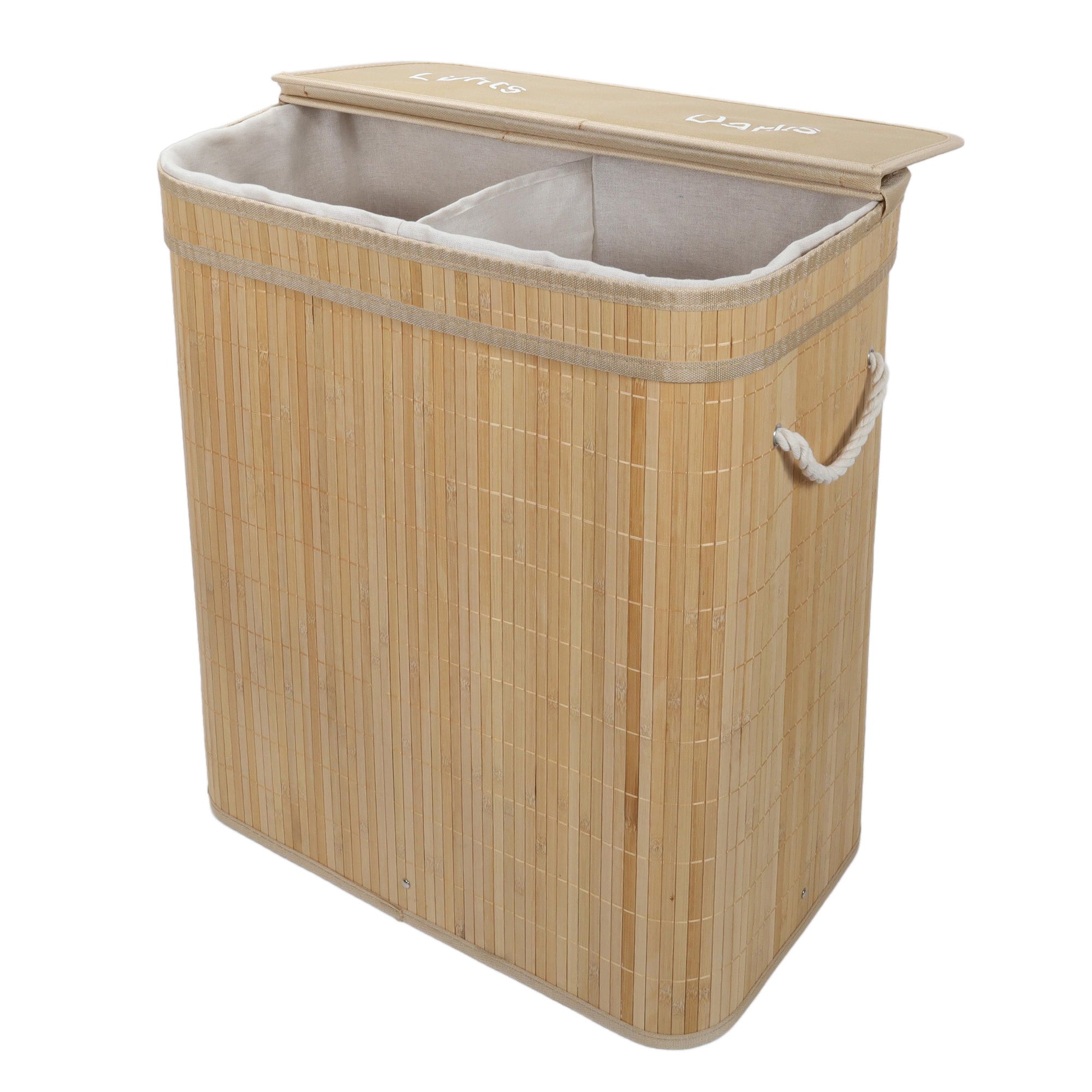 Bambusowy kosz na pranie, dwukomorowy ARVI, 100 l