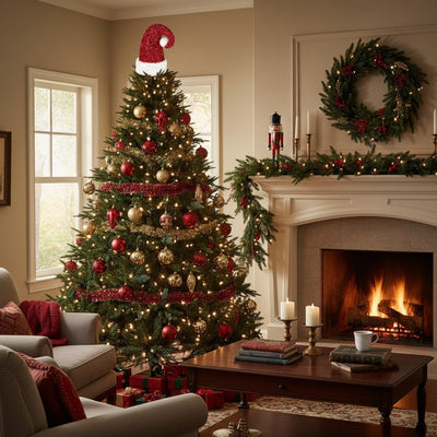 Czubek na choinkę, brokatowa czapka Mikołaja, 32 cm