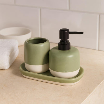 Dozownik do mydła i kubek na szczoteczki na ceramicznej podstawce THE PASTELS