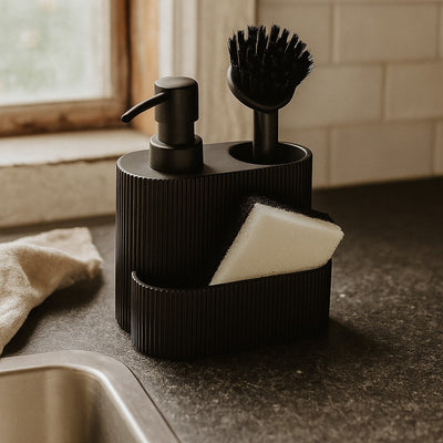 Dozownik do płynu do naczyń KIMU  z miejscem na gąbkę i szczotkę