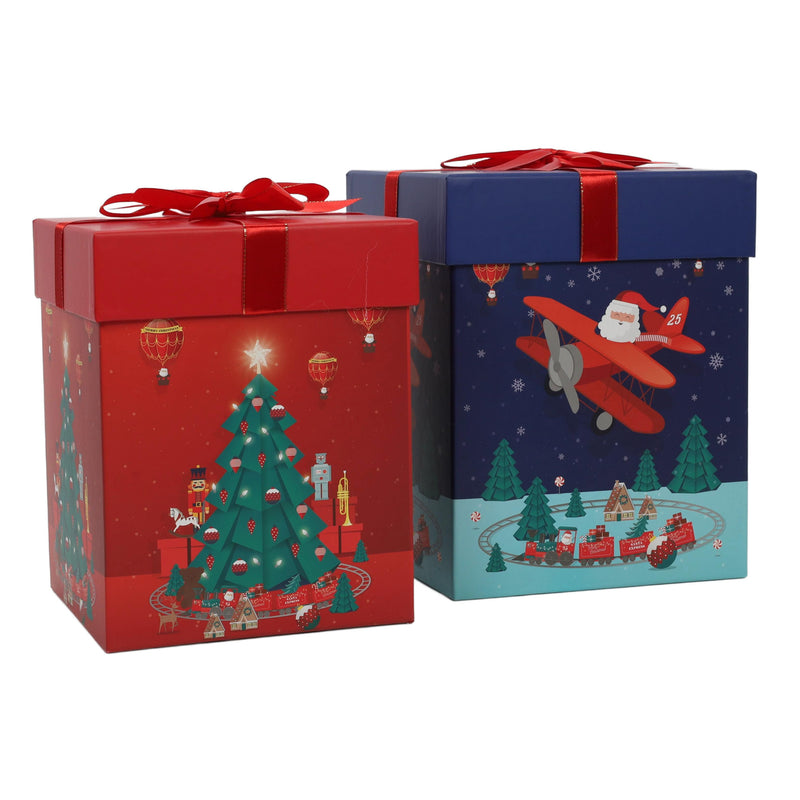 Dwa pudełka na prezenty z motywem Mikołaja, 26 i 23 cm