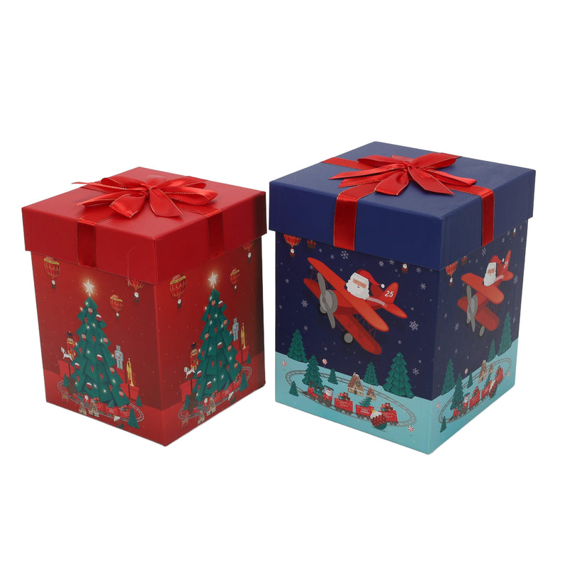 Dwa pudełka na prezenty z motywem Mikołaja, 26 i 23 cm