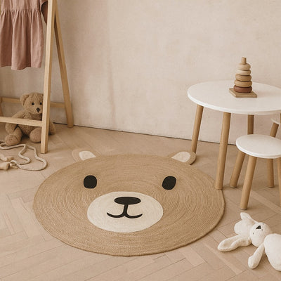 Dywanik do pokoju dziecięcego NIMI, miś z uszkami, Ø 117 cm