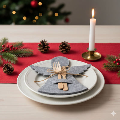 Filcowa kieszonka na sztućce w kształcie aniołka, 22 x 20 cm