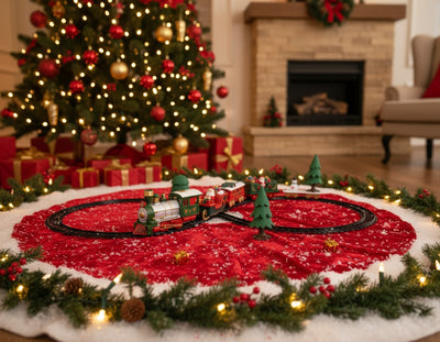 Kolejka pod choinkę z lokomotywą i saniami Mikołaja, 22 elementy