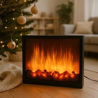 Kominek elektryczny LED, dekoracja świąteczna zasilana sieciowo, 41 x 25 cm