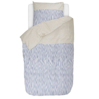 Komplet pościeli z bawełny satynowej we wzory w kolorze niebieskim i beżowym, 140 x 220 cm,  Esprit