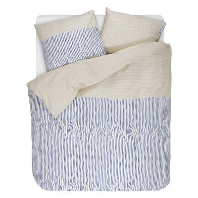 Komplet pościeli z bawełny satynowej we wzory w kolorze niebieskim i beżowym, 200 x 220 cm, Esprit