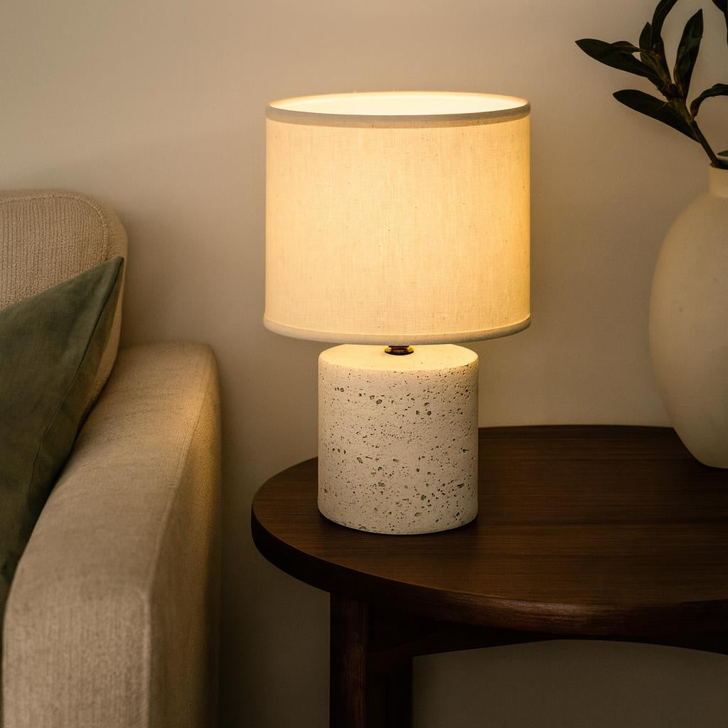 Lampa stołowa z podstawą cementową, abażur lniany, Ø 20,5 x 31 cm