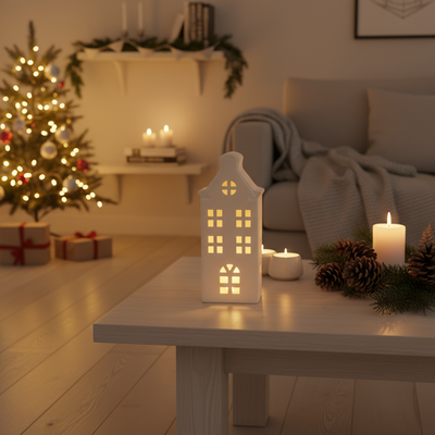 Lampka LED w kształcie domu, 24 cm, biały