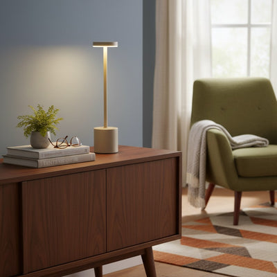 Lampka stołowa LED z ładowalną baterią, metal, 34 cm