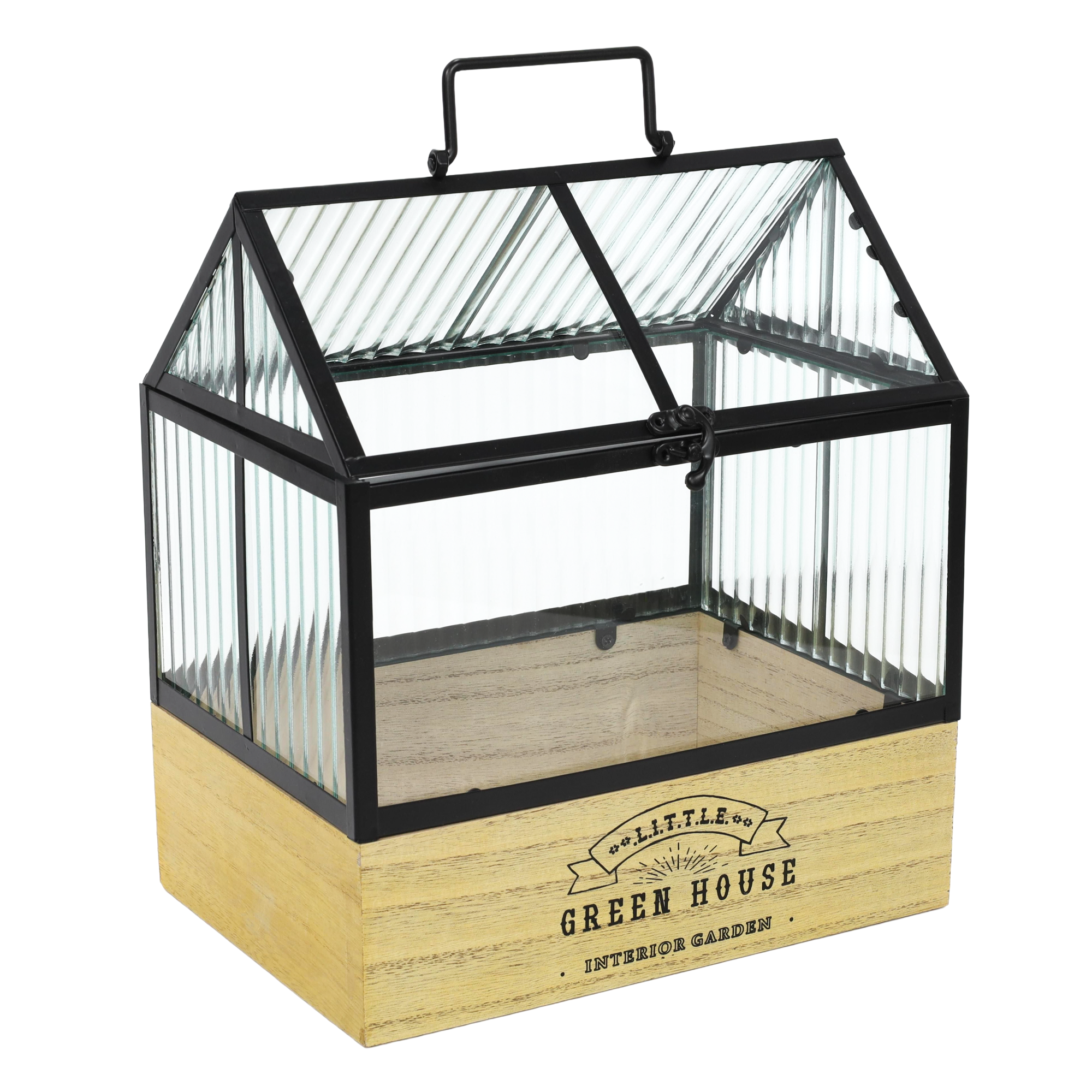 Mini szklarnia domowa, na drewnianej podstawie