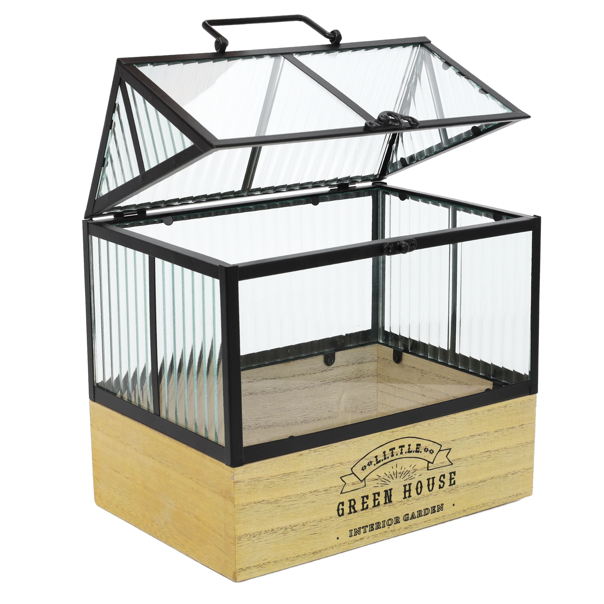 Mini szklarnia domowa, na drewnianej podstawie