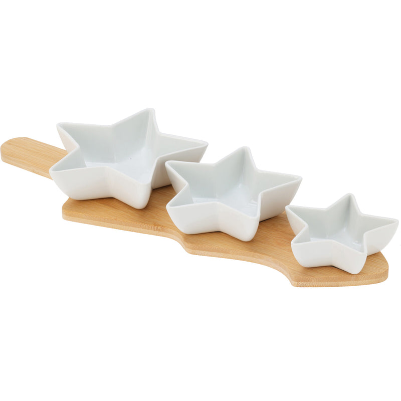 Miseczki do serwowania przekąsek GLACIERA, 3 gwiazdki i bambusowa taca