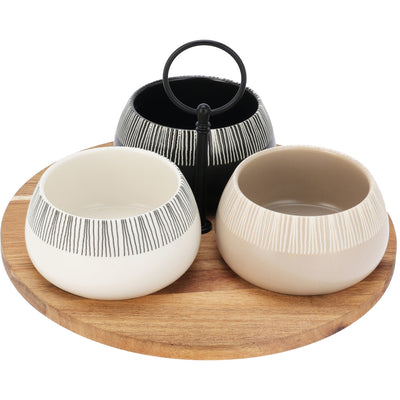 Miseczki na przekąski RORI, 3 sztuki + taca z uchwytem