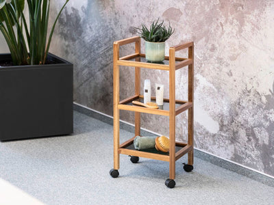 Mobilny regał z drewna akacji FONDI, 3 poziomy, wys. 76,5 cm