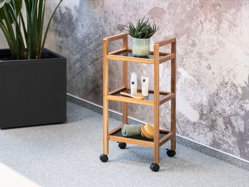 Mobilny regał z drewna akacji FONDI, 3 poziomy, wys. 76,5 cm